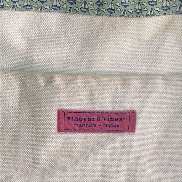Vineyard Vines Navy Blue Green Canvas Tote Bag - Picture 5 of 8